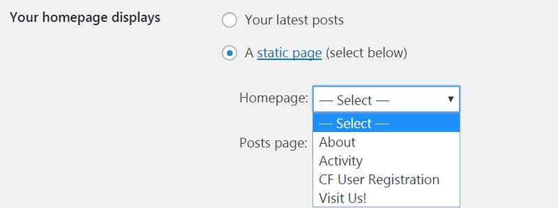 настройки на статична страница в WordPress - static page