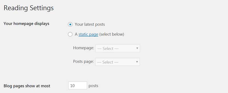 настройки за четене в WordPress - reading settings