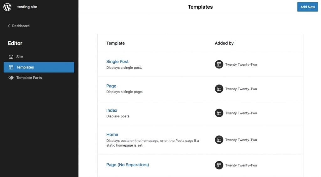 WordPress предварително проектирани шаблони за страници, идващи с избраната тема