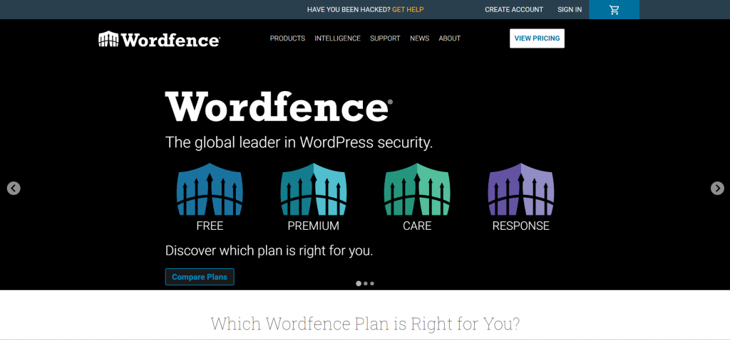 екранна снимка на началната страница на сайта на wordpress плъгина wordfence