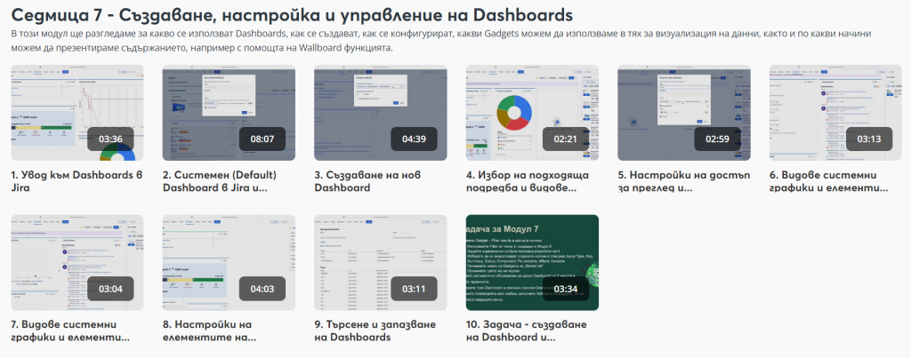 Кура в aula.bg "Управление на проекти с Jira" - модул 7 - създаване, настройка и управление на dashboards