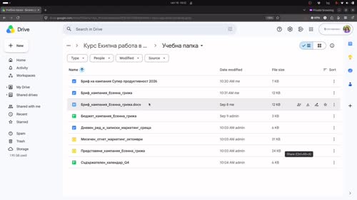 Едновременна редакция от целия екип в реално време (Google Docs)